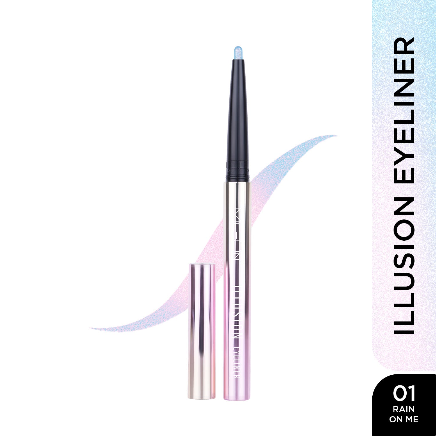 ME-ON Illusion Multichrome Eyeliner in 01 Rain On Me with pastel colour-shift swatch
